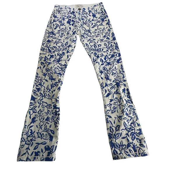 Current/Elliot X DVF The Classic Skinny Blue White Floral Printed Jeans Size 32 - Picture 1 of 10